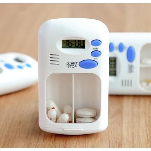 Electric Alarm Medicine Pill Case Pill Box Timer LCD Digital 2 Grids White Color 2 Drawers Divided Plus Memory Fits Large Pills