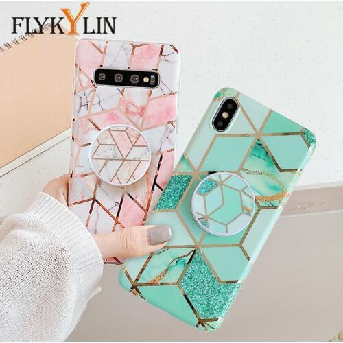 FLYKYLIN Holder Stand Case For Samsung Galaxy S20 S8 S9 S10 Plus S10e S20 Ultra Note 10 Plus Marble Leaf Silicone Phone Coque