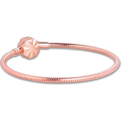 Signature Moments Pink Fan Clasp Rose Bracelets 100% 925 Sterling-Silver-Jewelry Free Shipping