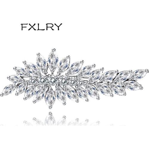 FXLRY Elegant Fashion Jewelry White Color AAA Cubic Zircon Hair Accessories Bridal Hair Jewelry Hair Clip for Bridesmaid Gift