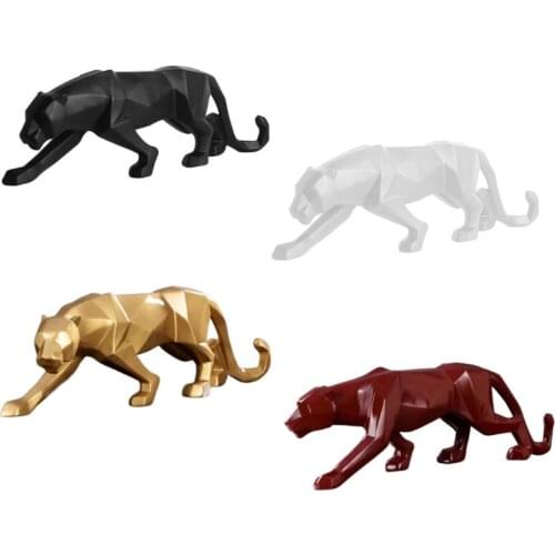 Panther Statue Animal Figurine Abstract Geometric Style Resin Leopard Sculpture Home Office Desktop Decoration