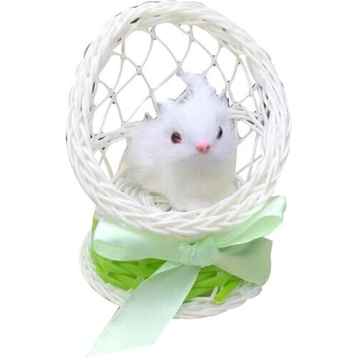 Simulation Faux Fur Rabbit Sitting in Basket Figurine Toy Home Table Ornament Great decoration home desk excellent collectibles