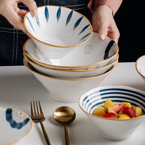8 inch Ceramic Trumpet Bowl Rice Bowl Japanese Style Hat Bowl Instant Noodle Soup Bowl Fruit Salad Bowl Tableware