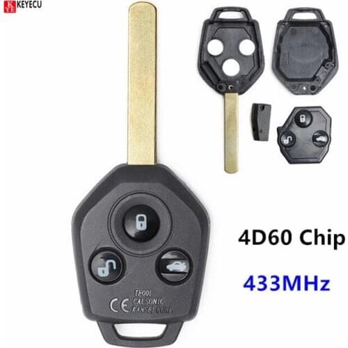 Keyecu 3 Button Uncut Keyless Entry Remote key Fob 433MHz With 4D60 Chip for Subaru Forester 2011 -2012