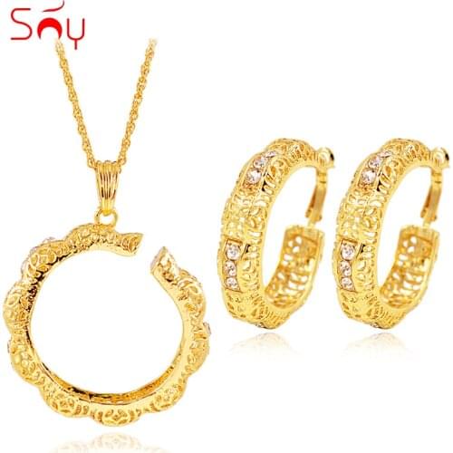 Sunny Jewelry Romantic Jewelry Sets For Women Necklace Earrings Pendant Big Flower Cubic Zirconia Jewelry Sets For Wedding Gifts