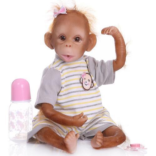 New Style 19 inch Silicone Monkey Baby Doll Toy Cloth Body 45 cm Realistic orangutans Reborn Dolls Cosplay Apes Children Gift