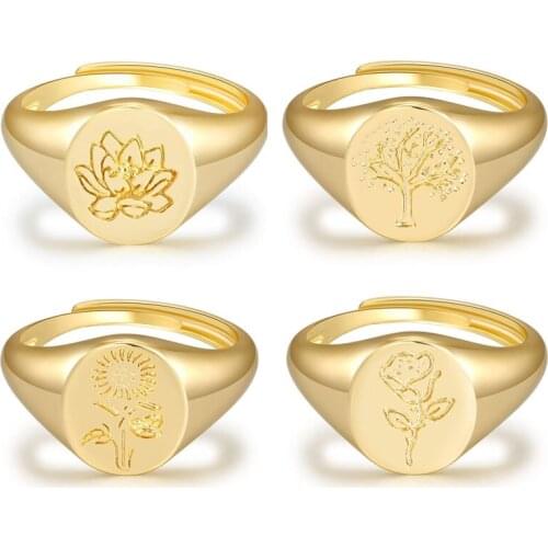 Gold Color Summer Sunflower Lotus Rings For Women Gilrs Open Plant Rose Tree of Life Rings Women Accessories Gift For Her WB-23