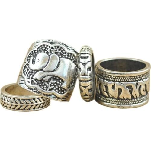 Gypsy Vintage Ring Set Carved Antique Elephant Totem Leaf Turkish Rings For Women Boho Jewelry