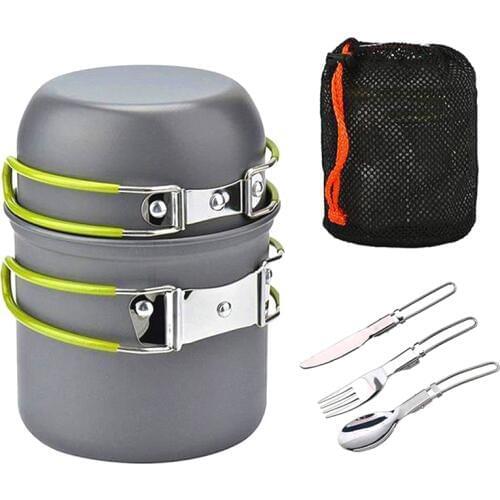 Portable Camping Cookware Set Aluminum Alloy Picnic Cooking Set Outdoor Tableware With Foldable Spoon Fork Knife