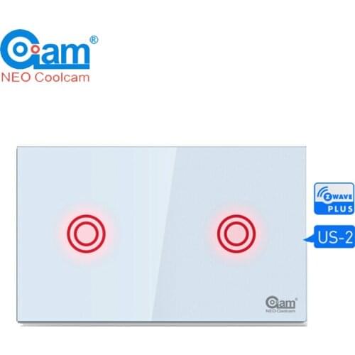 Coolcam Z-wave Light Switch 2 Gang In-Wall Touch Panel Smart Home Device 2CH Home Automation Z Wave Plus Wireless US 908.4MHZ