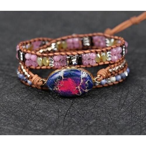 Natural Stones vintage color Charm 3 Strands friendship Wrap Bracelet Handmade yoga Energy jewelry lovers gift drop shipping