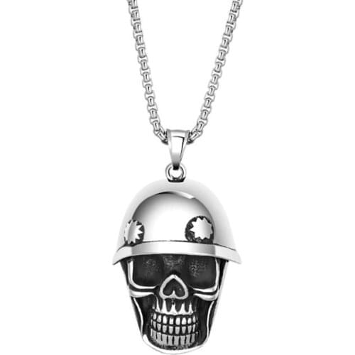 Stainless Steel Vintage Skeleton Soldier Skull Punk Rock Pendant Helmet Necklace Jewelry Gift For Him with Chain