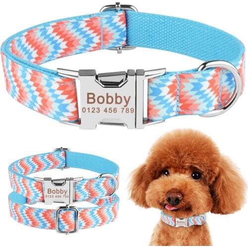 Nylon Fashion Boy Girl Unisex Dogs Collar Products Pet Collar Small Large Personalized Dog Collars Custom Engraved Name ID Tag