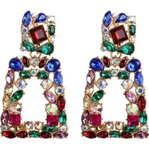 2021 New ZA Fashion Luxury Crystal Geometric Drop Earrings Women Big Square Water Drop Statement Earrings Jewelry Female