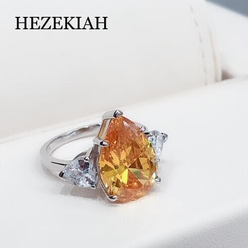 New Winter Standard 925 Sterling Silver Yellow Crystal Water Drop Rings Women Classic Luxury Wedding Grace Temperament #1744
