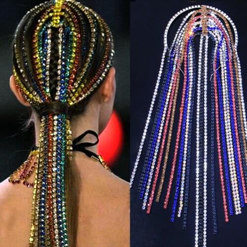 NEW Rhinestone Colorful Long Tassel Hair Hoop Headband Hair Accessories for Women Crystal Cute Boho Bridal Headband Luxury Gift