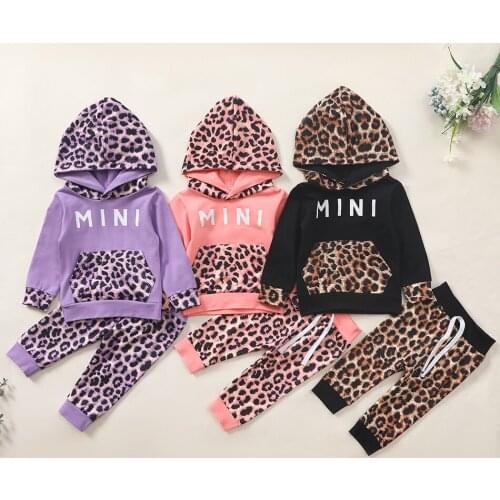 Children Clothing Baby Girls Sets Spring Kids Girls Clothes Leopard Print Top+Pant 2pcs Suit For Girls Clothes 3-24M