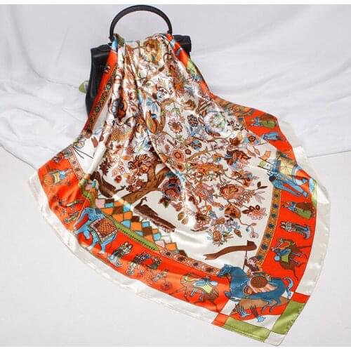 2021 New Fashion Silk Square Scarf For Women 90*90cm Neck Hair Bag Warp Designer Soft Neckerchief Hijab Headscarf Female Foulard