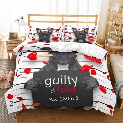 Black Pug Down Quilt Cover 2/33D Pet Printed Baby Bedding Cover Bedding Cover Pillowcase Full Size