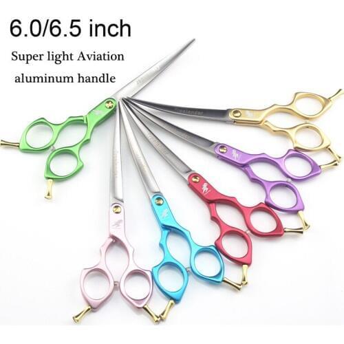 Top Quality Professional Japan 440C 6.5 Inch Pet Scissors Dog Grooming Curved Shears Super light aluminum handle 6 color