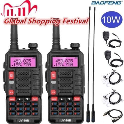 2PCS Walkie Talkie Baofeng UV-10R High Power 10W 5800mAh Dual Band Two Way CB Radio Transceiver USB Charging BF UV-10R Ham Radio