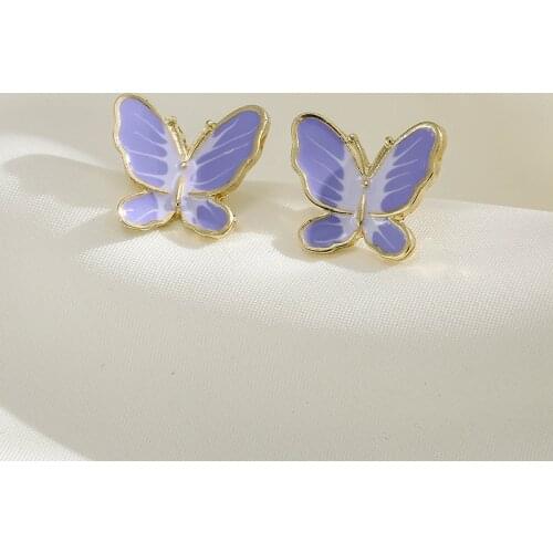 Contrasting Color Oil Drop Purple Flying Butterfly Clip on Earrings Super Fairy Butterfly Clip Earrings No Piercing for Female