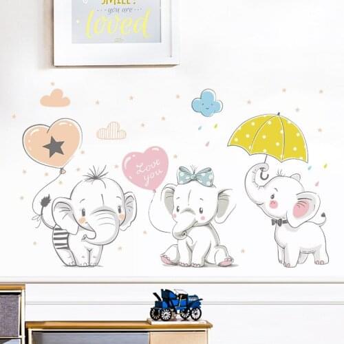 Cute Playing Baby Elephant Wall Sticker Kids Baby Room Decoration Wallpaper Home Decorative Vinyl Decals Cartoon Animals Sticker