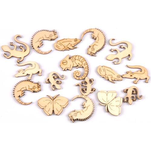 Mixed Reptile/gecko Natural Wood Slices DIY Crafts Scrapbooking Home Decor 20pcs 20-35mm Unfinished Wooden Ornaments m1936