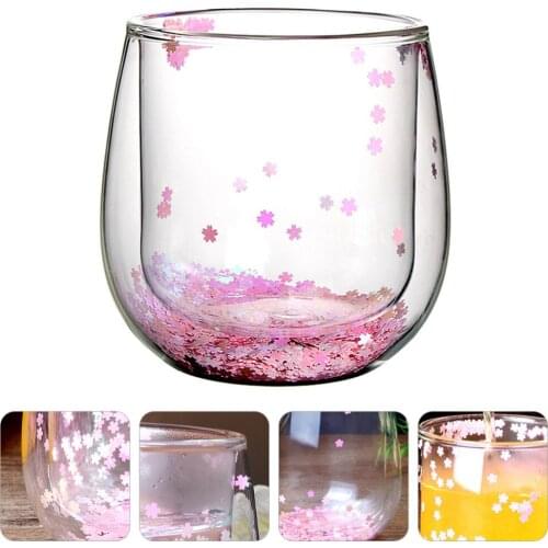 300ml Double Wall Glass Cup with Confetti Glitter Romantic Drinking Mug Tumbler