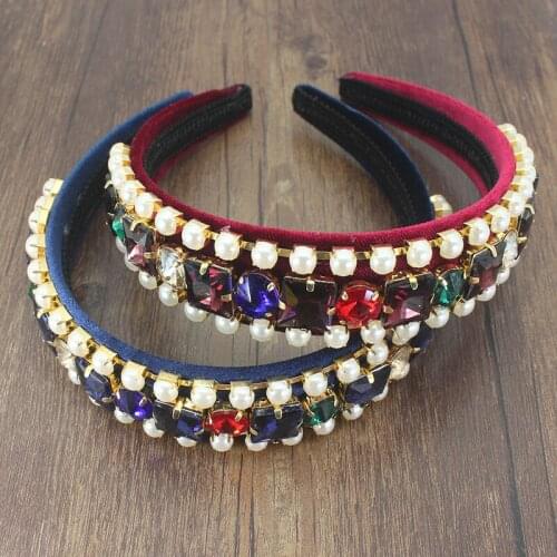Luxury velvet new baroque fashion full pearl color crystal temperament headband hair accessories pearl ladies accessories