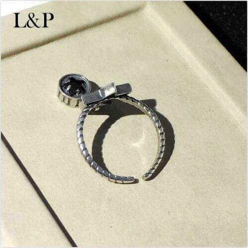 L&P 925 Sterling Silver Mix Macth Rings For Women Classic Black Star Rings Fashion Punk Style Brand Fine