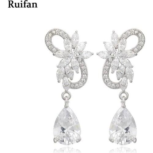 Ruifan Waterdrop Shining Cubic Zirconia Drop Earrings for Women Silver 925 Earring Lady 2020 New on the Ears Jewelry YEA025