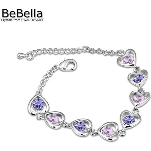 BeBella romantic 5 colors heart shape crystal rhodium plated women bracelet made with Swarovski Elements for wedding jewelry