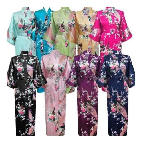 Plus Size XXXL Chinese Women Long Robe Print Flower Peacock Kimono Bathrobe Gown Bride Bridesmaid Wedding Robes Sexy Sleepwear