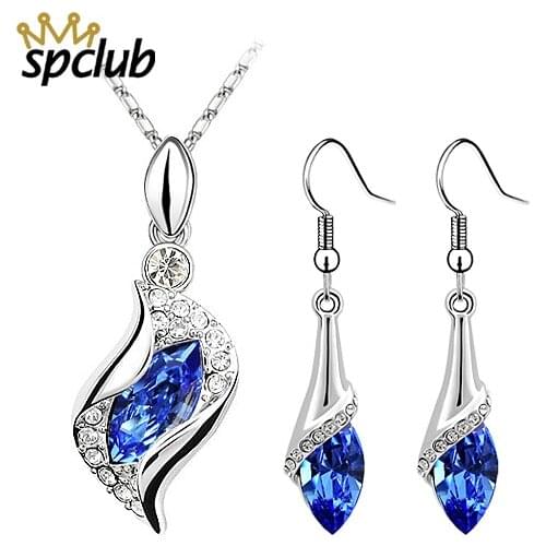 Luxury Crystals From Swarovski Wedding Jewelry Sets Water Drop Pendants Necklaces Dangle Earring WomenS Accessories Dropship