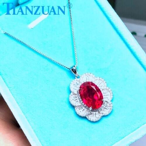 10*14mm 7.3ct main stone artificial red color ruby flower with 925 silver pendant necklace for jewelry