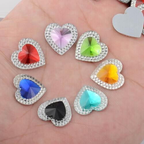 BOLIAO No Hole 10Pcs 16*16 mm ( 0.63*0.63 in ) Heart Shape Resin Mix Rhinestone Flat Back Clothes/Headwear Decoration DIY
