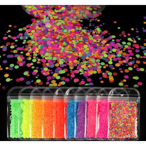 10Pcs Fluorescence Mixed Size Colorful Round Glitter Flakes For Manicure Neon Circle Sequins Gel Acrylic Nail Supplies RK390094