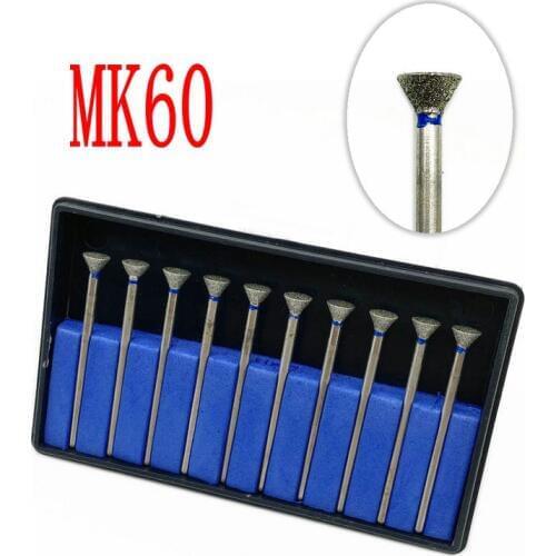 10pcs/set Dental Part Electroplated Diamond Point Polisher Dental Low Speed Handpiece HP Burs Dental Lab Nail Drill Bits MK60