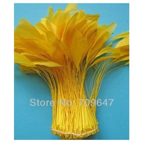 100PCS/LOT 6-8 "(15-20cm) Beautiful Handmade Gold Yellow Stripped Rooster Coque Feathers ,Feathers for Hats