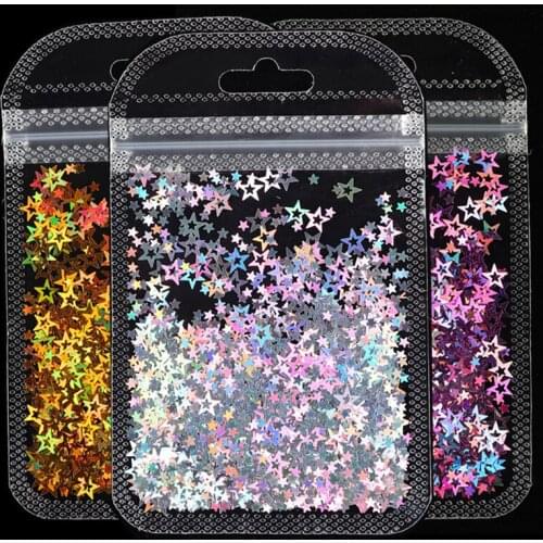 15Pcs Gold Silver Holographic Glitter Star Shape MIX Acrylic Laser Glitter For Nail Decorations Wholesal Supplier