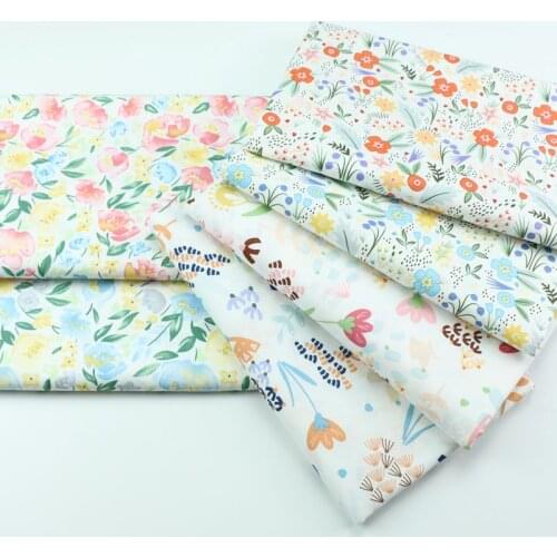 160x50cm Small Floral Leaf Printed Twill Cotton Sewing Fabric, Making Doll Clothes Princess Dress Cloth