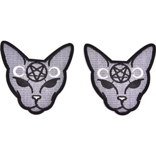 2pcs/lot Gothic Cat Sew Iron On Patch Embroidery Sewing DIY Halloween Applique