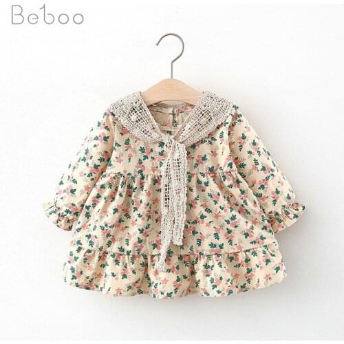 2021 Childrens Clothing Spring New Baby Girls Floral Princess Style Dresses Little Girl Long Sleeve Dress Pure Cotton Kids Wear