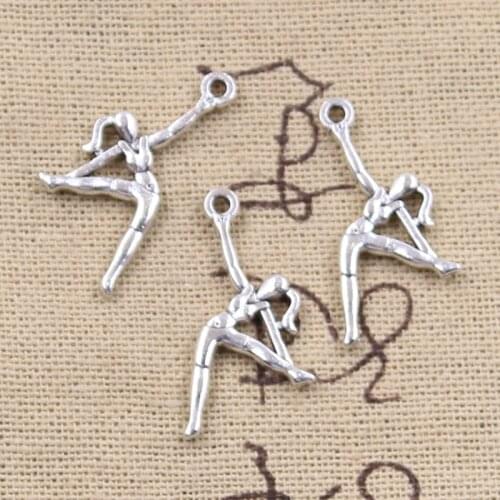 30pcs Charms Gymnastics Gymnast Sporter 26x13mm Antique Silver Color Pendants DIY Making Findings Handmade Tibetan Jewelry