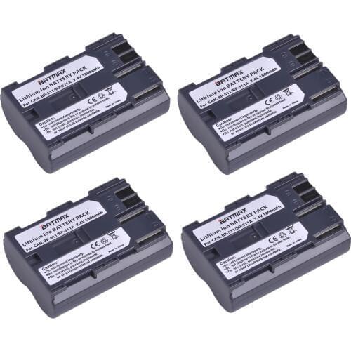 4Pcs 1800mAh BP-511 BP511 BP 511 BP-511A Batteries for Canon G6 G5 G3 G2 G1 EOS 300D 50D 40D 30D 20D 5D MV300i Digital Camera