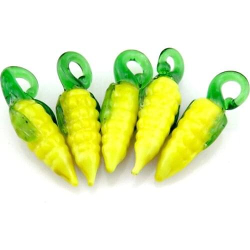 5pcs Corn Glass Charms Plant Food Design Pendant Charms for Kids Girl European Charm Bracelet Jewelry Making Supplies 21892