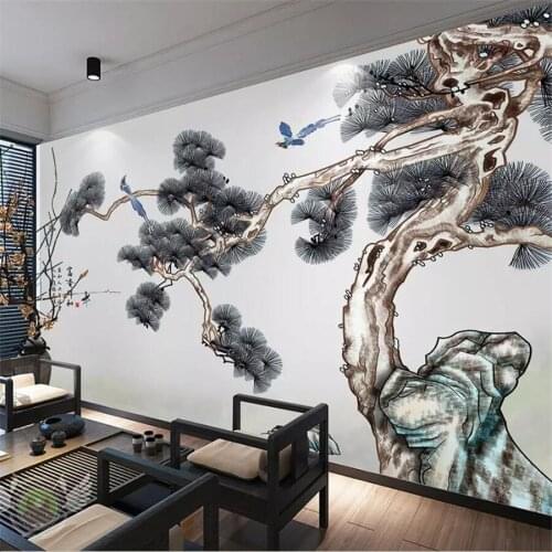 Beibehang Custom wallpaper 3d new Chinese ink landscape welcoming pine Chinese painting TV background wall paper Papel de parede