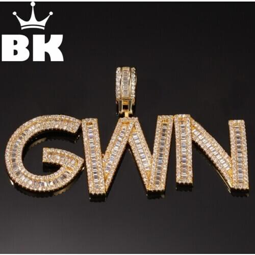 HIP HOP Custom Baguette Letter Pendant Necklace Combination Words Name Necklaces Zirconia Jewelry
