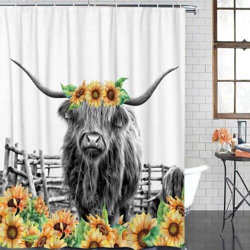 Sunflower Black And White Yak Shower Curtain Polyester Fabric Waterproof Shower Curtains Modern Bathroom Curtain